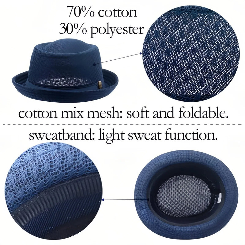 Unisex Breathable Mesh Pork Pie Hat detail view