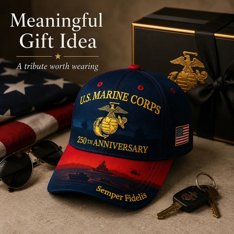 U.S. Marine Corps 250th Anniversary Commemorative Embroidered Cap 🇺🇸 detail view