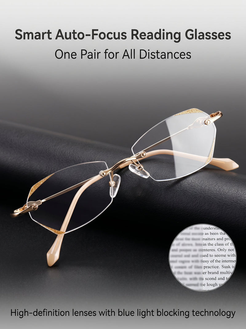 Lowest price of 2026 🔥 High-end titanium alloy frameless reading glasses with beveled edges 👍 Blocks blue light, radiation, and ultraviolet rays, relieving eye fatigue 👓️ detail view
