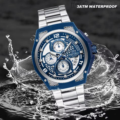 NAVIFORCE New Multi-functional Steel Band Luminous Quartz Watch