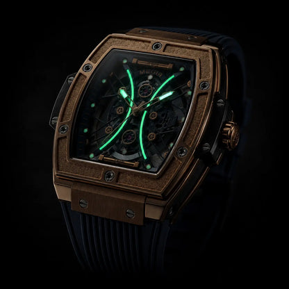 Luxury Skeleton Watch for Men — Rose Gold & Blue | MEGIR