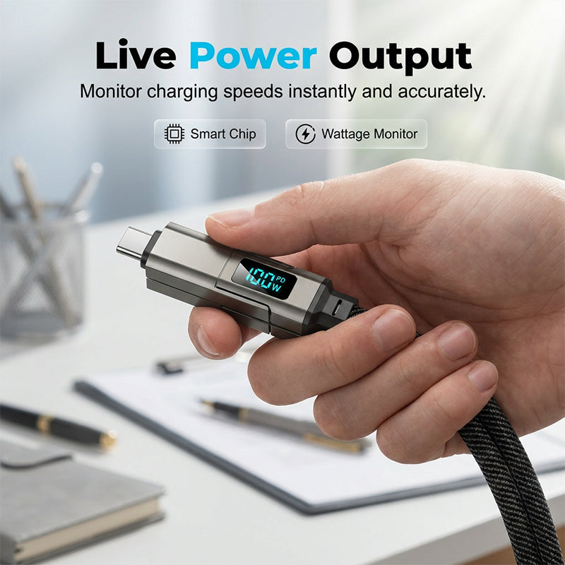 🔌 4-in-1 Charging Cable with Digital Display & Keychain – Fast-Charging, Kink-Resistant & Compact detail view