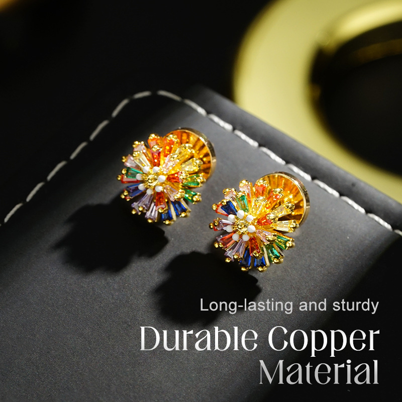 ✨ Colorful Firework Stud Earrings – Cubic Zirconia, 18K Plated, Festive 🎆 detail view